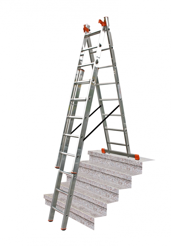 Трехсекционная лестница Krause Monto Tribilo Trigon 3х12 с доп. функцией 129789
